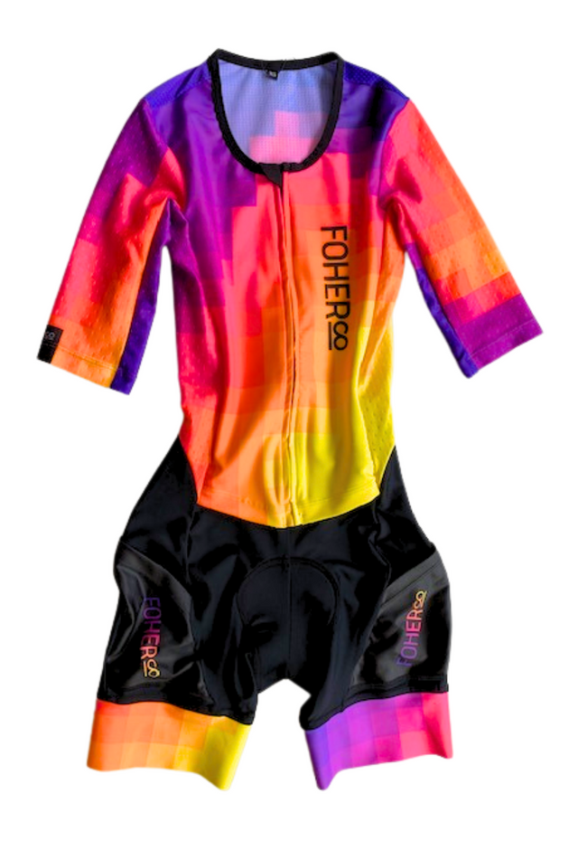 Women's Be Bright Be Seen FLUORO Aero Sleeved FlyFront TriSuit