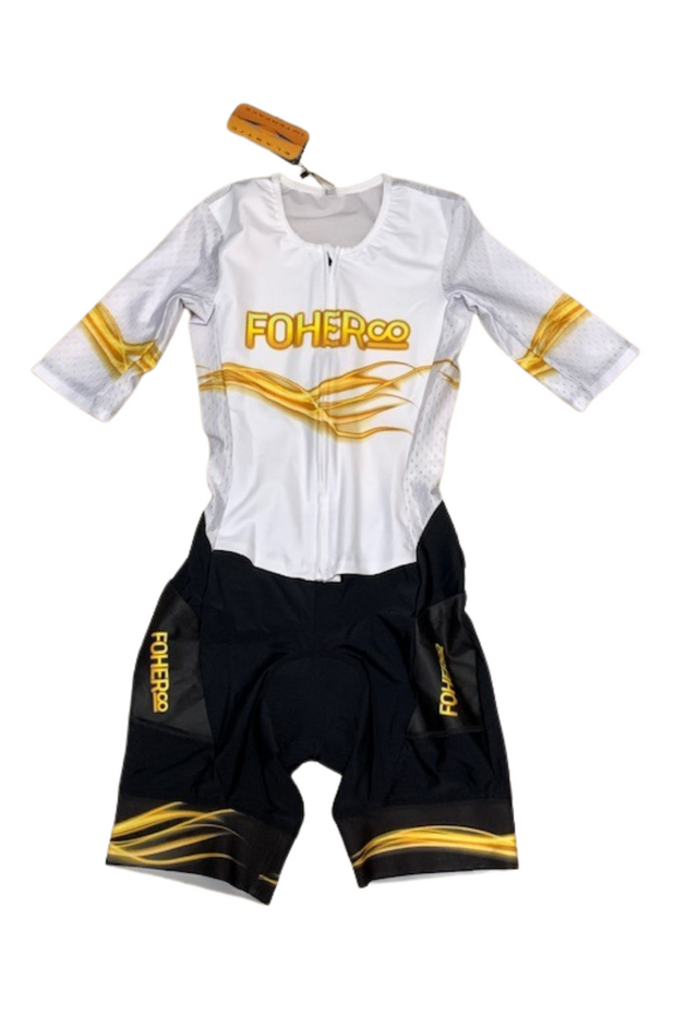 Women's Flyfront TriSuit - White & Gold - M LAST ONE