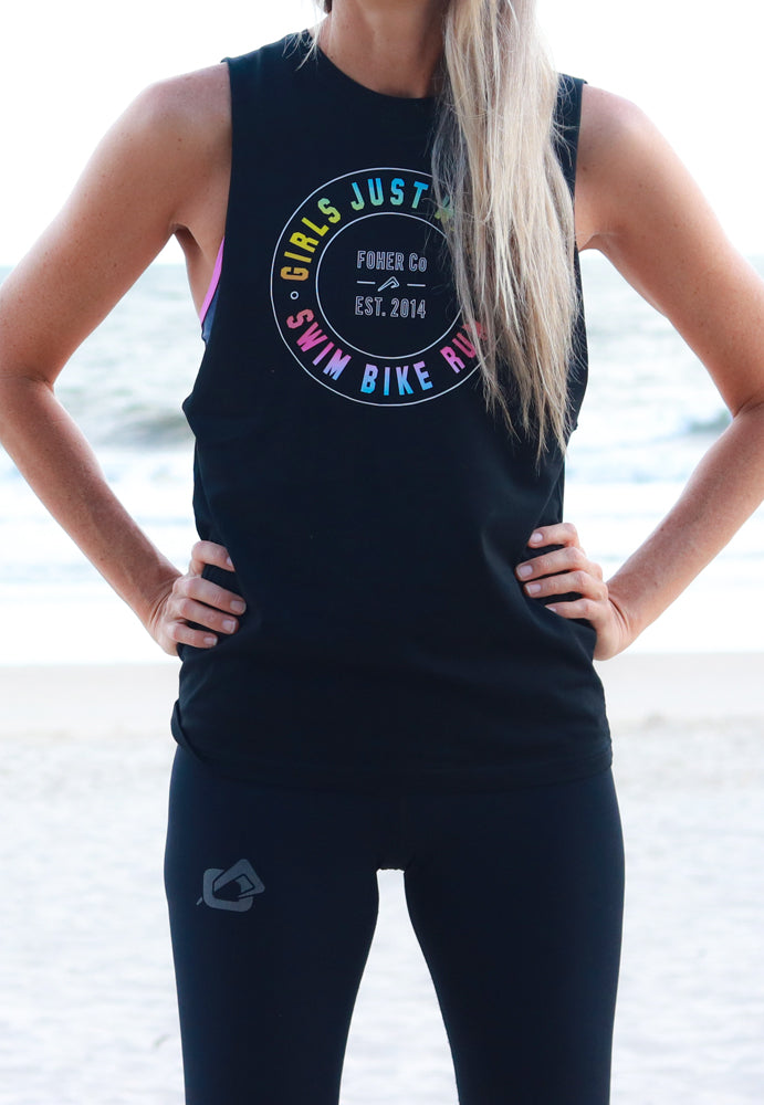 Girls Just Wanna Swim Bike Run Power Tank
