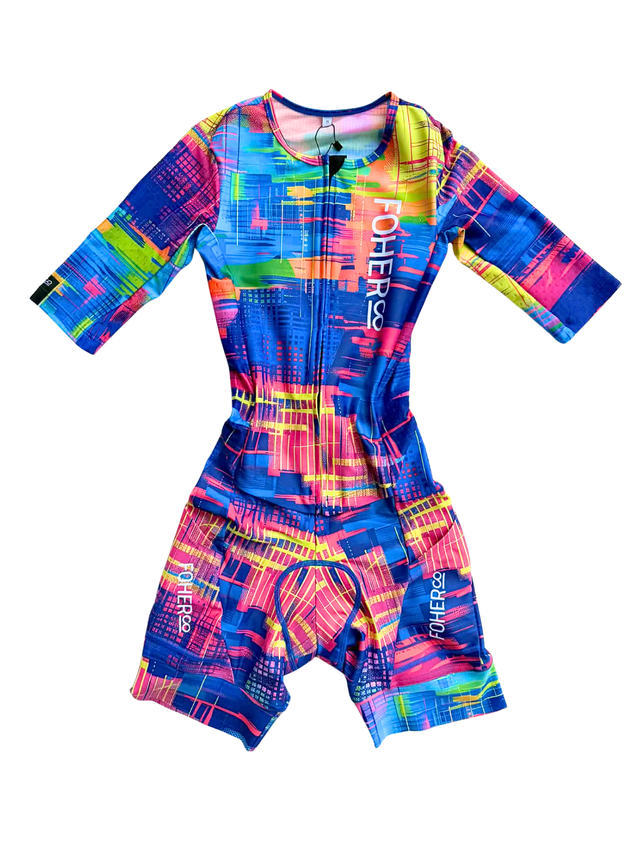 Women's MATRIX Aero Sleeved Flyfront TriSuit - Full Print