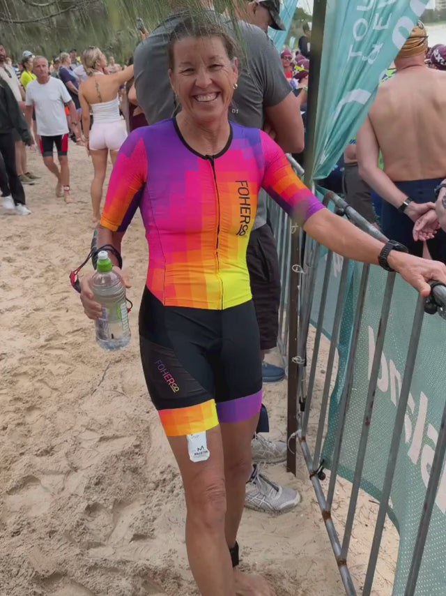 Women's Be Bright Be Seen FLUORO Aero Sleeved FlyFront TriSuit