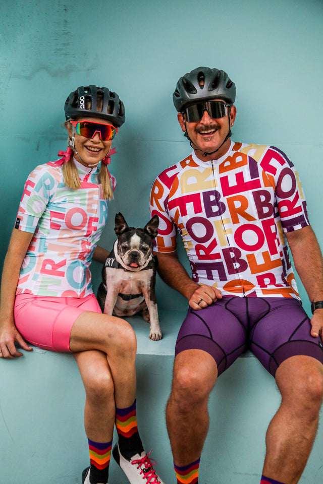 LAST ONE - Women's LETTERS Cycle Bibshort - PINK GOES FASTER - XS