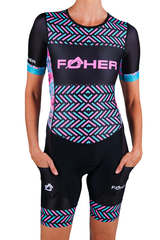 LAST ONE - Women's Aurora Celeste Sleeved Aero Performance Triathlon Suit - XS